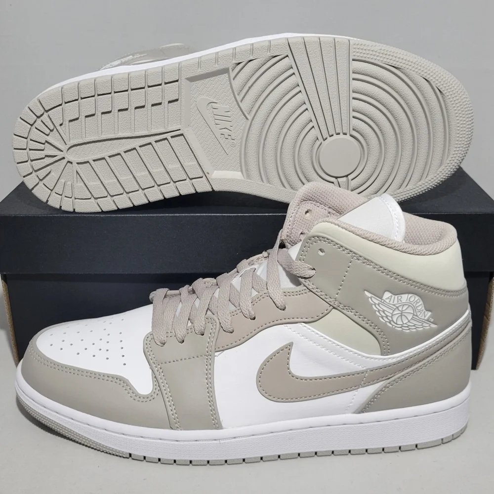 Jordan Air Jordan 1 Mid White and Light Grey Sneakers